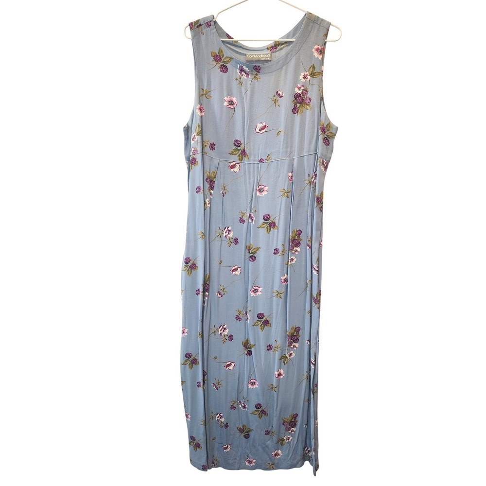 Carol Anderson California Blue Floral Berry Maxi Dress Vintage‎ 90s M
